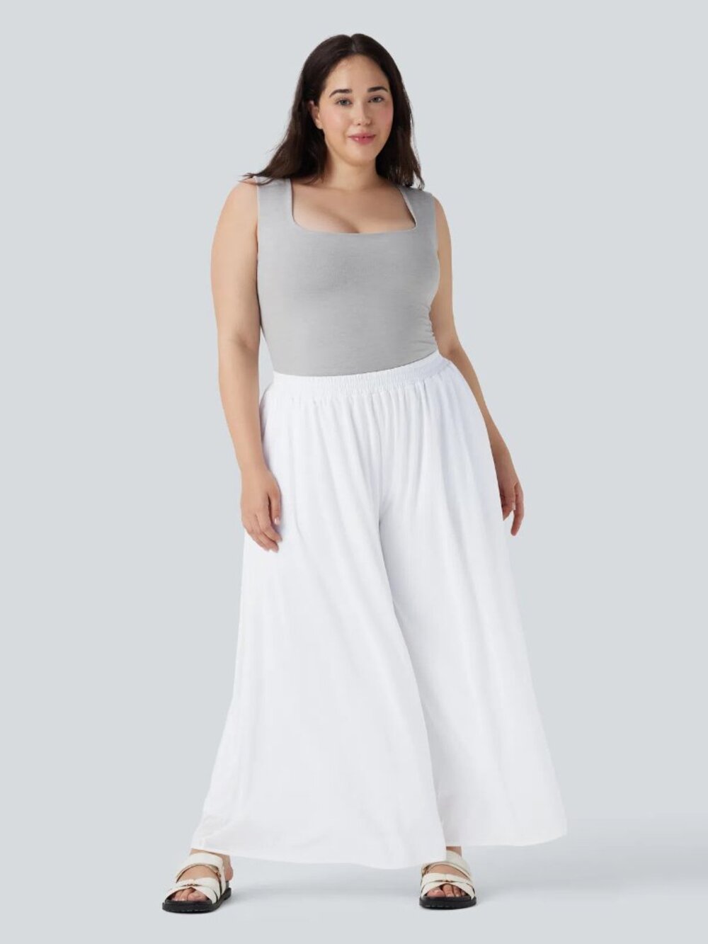 Halara Plus Size 1X High Waisted Mesh Overlay Wide Leg Casual Pants w/Pockets